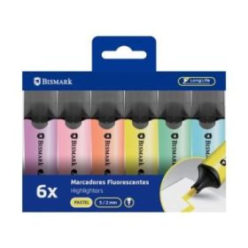 Bismark Pack de 6 Marcadores Fluorescentes - Punta Biselada 2 - 5mm Aprox - Tinta Base de Agua - Larga Duracion - Colores Pastel Surtidos