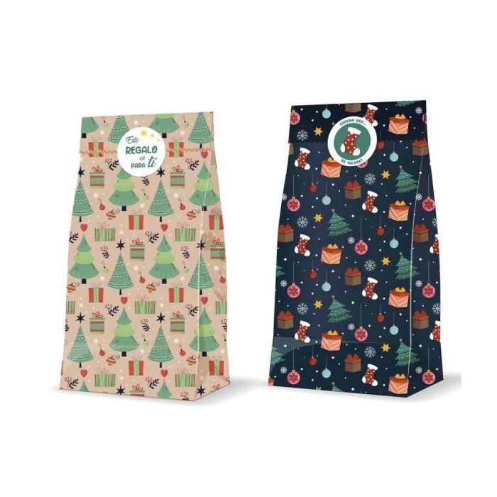 Bismark Pack de 3 Sobres Papel Kraft 60grs con 3 Pegatinas para Cierre - Medidas 20x42x8cm - Ideal para Regalos - 2 Diseños Navideños Aleatorios