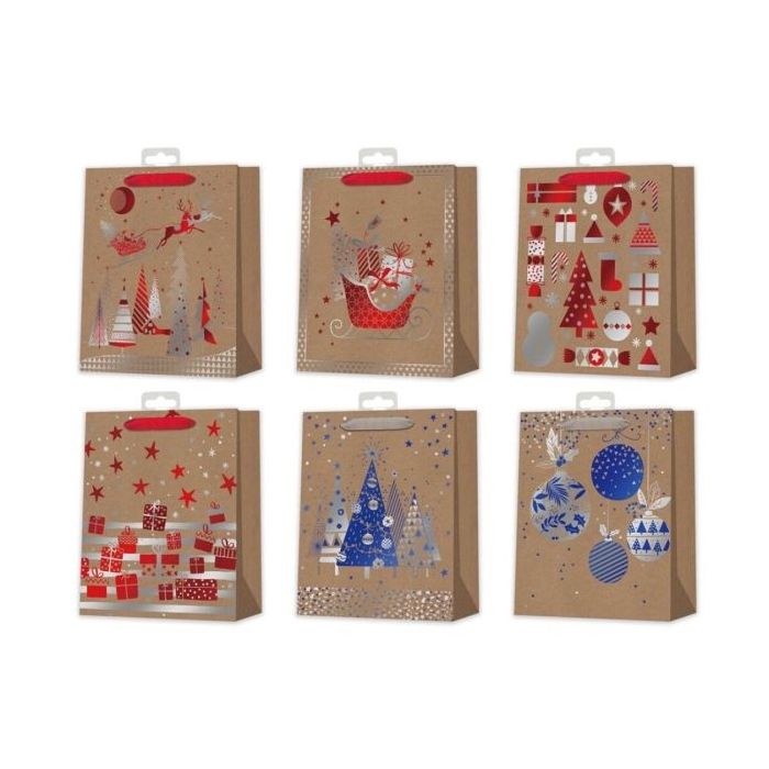 Bismark Bolsa de Papel Kraft Navidad - Impresion Foil - 6 Diseños Diferentes