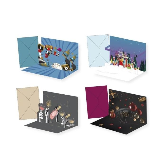 Bismark Tarjeta Pop Up de Felicitacion de Año Nuevo con Sobre - Decorada con Foil y Relieves Pop Up