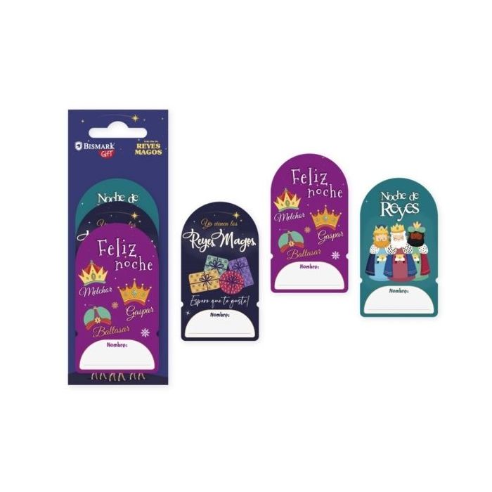 Bismark Pack de 6 Etiquetas Adhesivas Reyes Magos - 3 Diseños Surtidos - Espacio para Escribir
