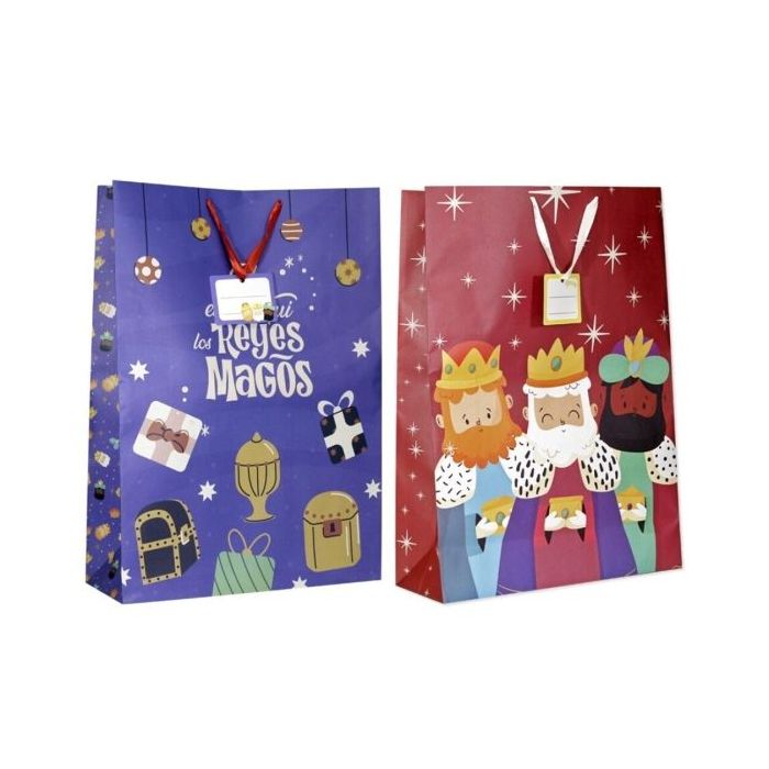 Bismark Bolsa de Papel Reyes Magos Jumbo - Medidas 40x70x18cm - Tarjeta Colgante - 2 Diseños Diferentes Aleatorios