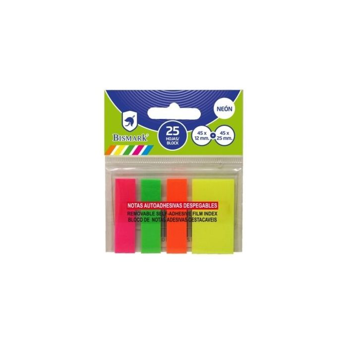 Bismark Pack de 100 Indices Adhesivos 3x 45mm x 12mm y 1x 45mm x 24mm - Colores Neon Surtidos