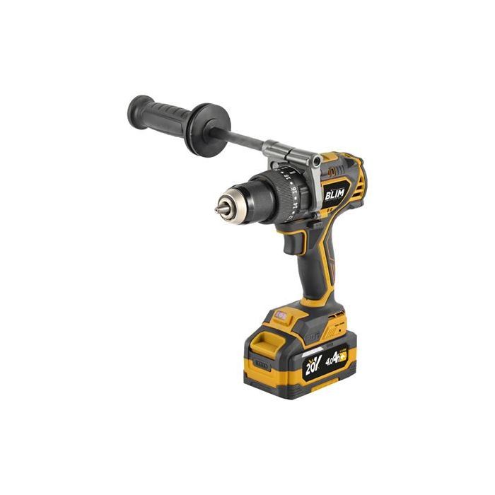 Blim Pro Taladro Percutor 20V - 140Nm - Motor Sin Escobillas - Velocidad Regulable 0-2050rpm - Bateria de 4Ah Incluida - Maletin de Transporte con Accesorios - Color Negro y Amarillo