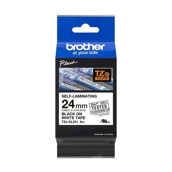 Brother TZeSL251 Cinta Autolaminada Original - Texto Negro sobre Fondo Blanco - Ancho 24mm x 8 metros
