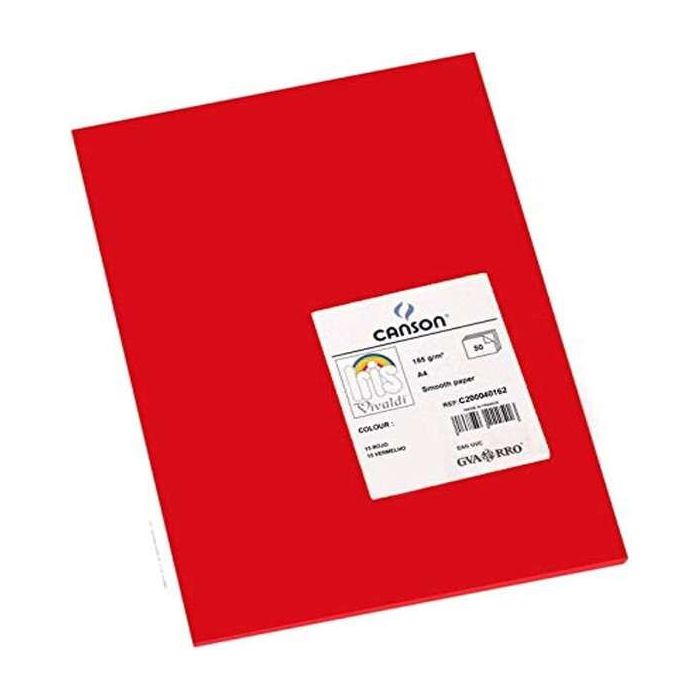 Canson Guarro Pack de 50 Cartulinas Iris A4 de 185g - 21x29.7cm - Color Rojo