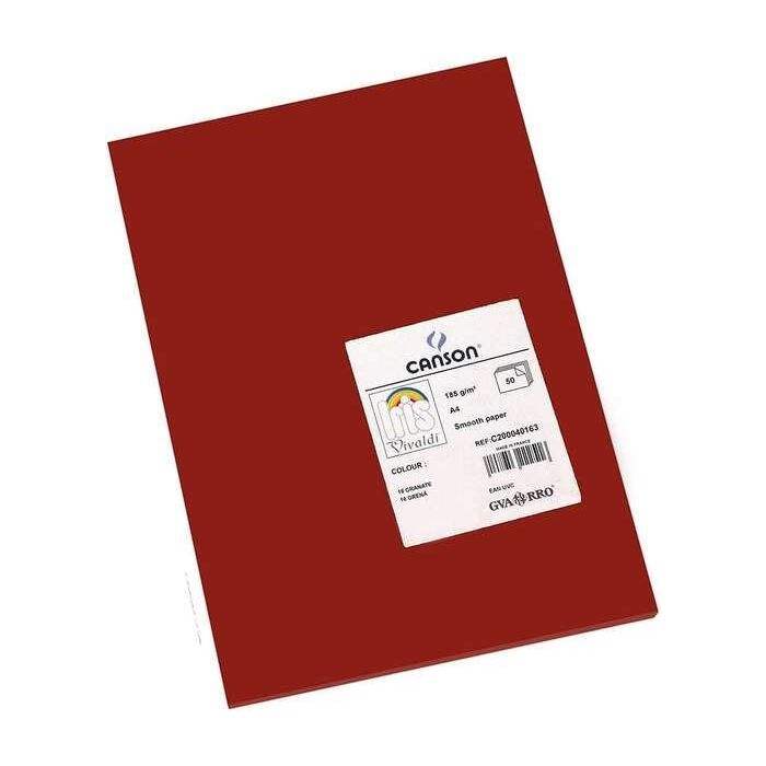 Canson Guarro Pack de 50 Cartulinas Iris A4 de 185g - 21x29.7cm - Color Granate