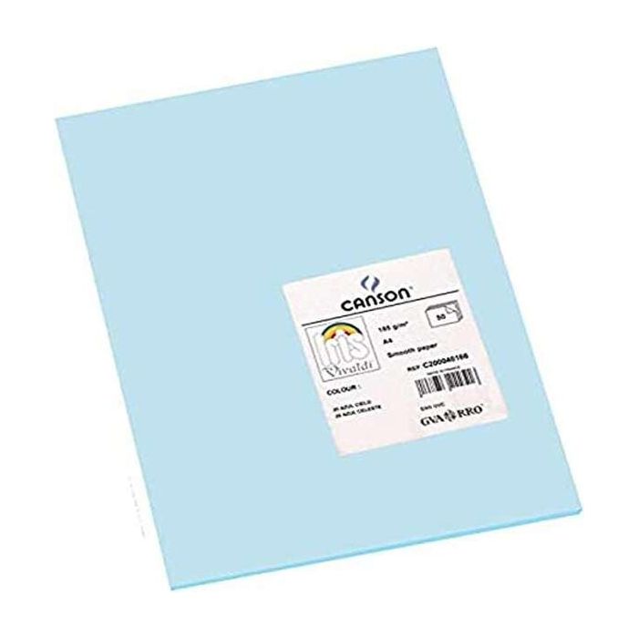 Canson Guarro Pack de 50 Cartulinas Iris A4 de 185g - 21x29.7cm - Color Azul Cielo