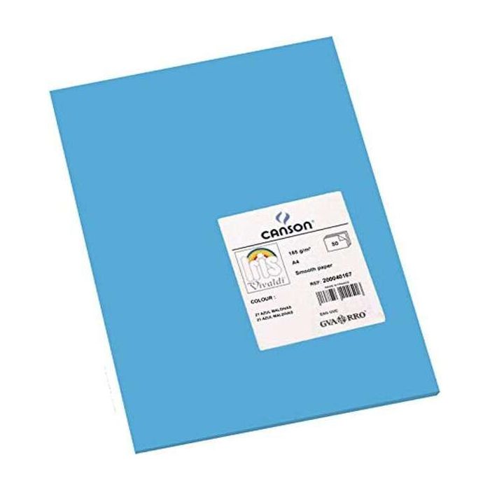 Canson Guarro Pack de 50 Cartulinas Iris A4 de 185g - 21x29.7cm - Color Azul Maldivas