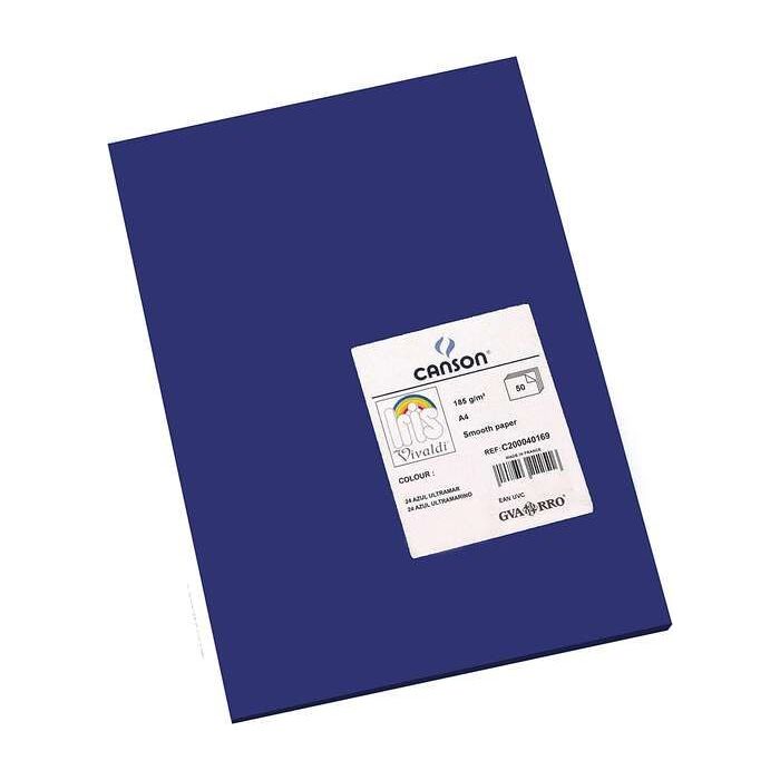 Canson Guarro Pack de 50 Cartulinas Iris A4 de 185g - 21x29.7cm - Color Azul Ultramar