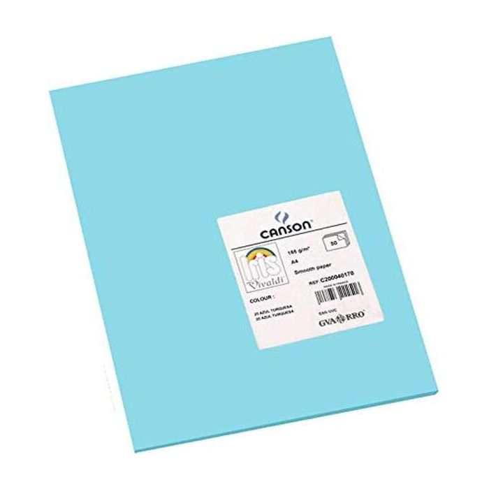 Canson Guarro Pack de 50 Cartulinas Iris A4 de 185g - 21x29.7cm - Color Azul Turquesa