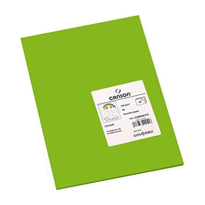 Canson Guarro Pack de 50 Cartulinas Iris A4 de 185g - 21x29.7cm - Color Verde Billar