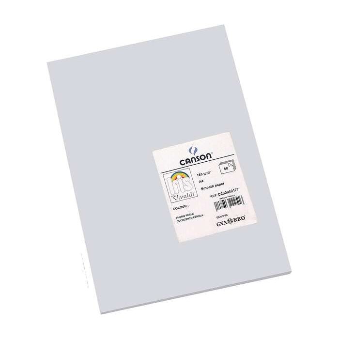 Canson Guarro Pack de 50 Cartulinas Iris A4 de 185g - 21x29.7cm - Color Gris Perla