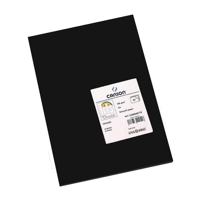 Canson Guarro Pack de 50 Cartulinas Iris A4 de 185g - 21x29.7cm - Color Negro