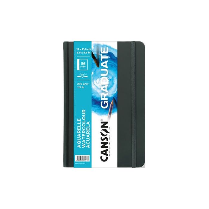 Canson Graduate Acuarela Cuaderno con 28 Hojas - 14x21.6cm - 250g - Grano Fino - Color Blanco