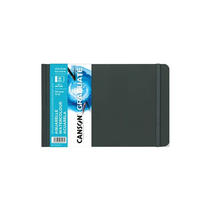 Canson Graduate Acuarela Cuaderno con 28 Hojas - 21.6x14cm - 250g - Grano Fino - Color Blanco