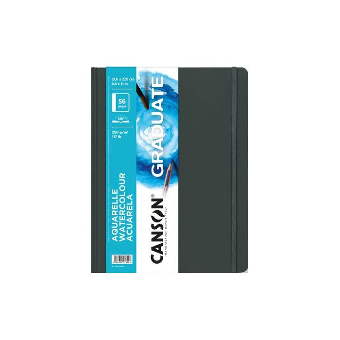 Canson Graduate Acuarela Cuaderno con 28 Hojas - 21.6x27.9cm - 250g - Grano Fino - Color Blanco