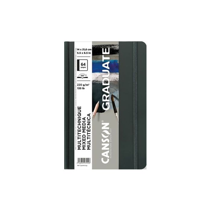 Canson Graduate Mix Media Cuaderno con 32 Hojas - 14x21.6cm - 220g - Grano Fino - Color Gris
