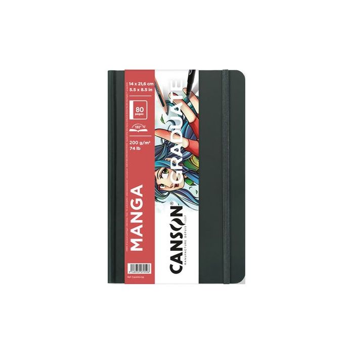 Canson Graduate Manga Cuaderno con 40 Hojas - 14x21.6cm - 200g - Grano Liso - Color Blanco