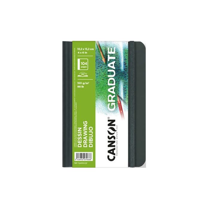 Canson Graduate Dibujo Cuaderno con 52 Hojas - 10.2x15.2cm - 160g - Grano Fino - Color Blanco
