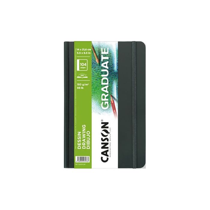 Canson Graduate Dibujo Cuaderno con 52 Hojas - 14x21.6cm - 160g - Grano Fino - Color Blanco