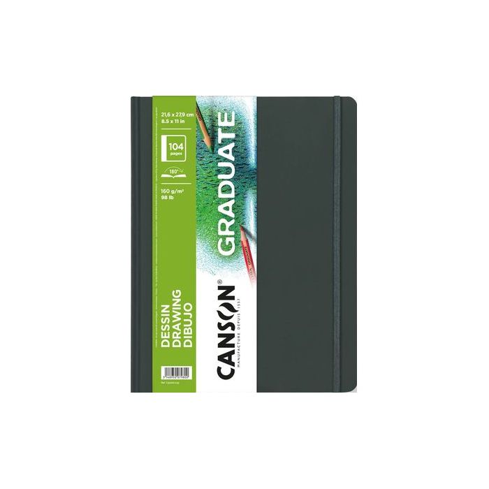 Canson Graduate Dibujo Cuaderno con 52 Hojas - 21.6x27.9cm - 160g - Grano Fino - Color Blanco