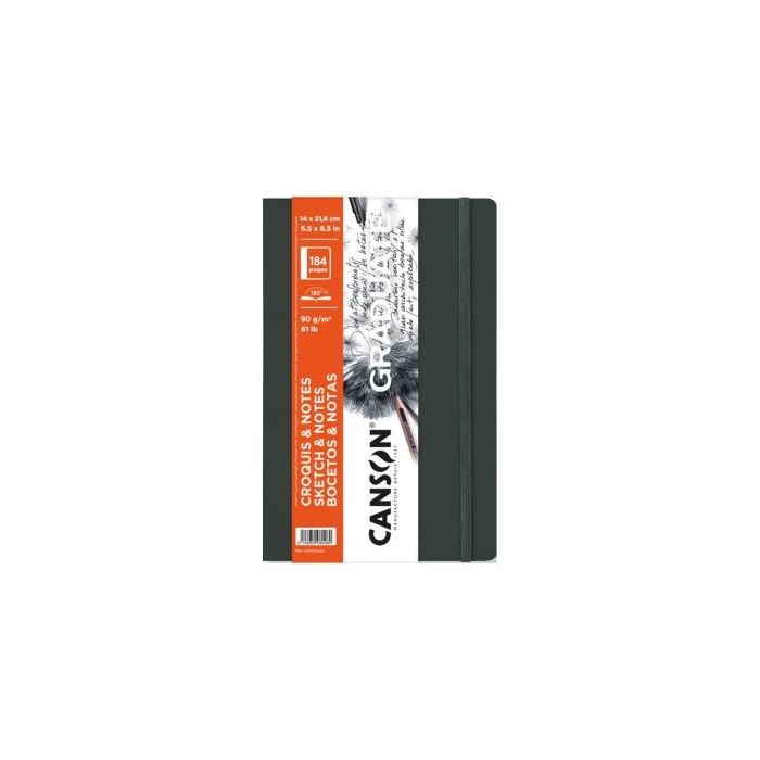 Canson Graduate Sketch Cuaderno con 92 Hojas - 14x21.6cm - 90g - Grano Fino - Tapa Dura - Color Gris Oscuro