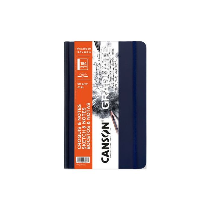 Canson Graduate Sketch Cuaderno con 92 Hojas - 14x21.6cm - 90g - Grano Fino - Tapa Dura - Color Azul Oscuro