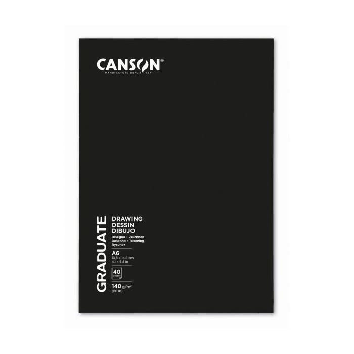 Canson Graduate Dibujo y Esbozo Cuaderno Grapado con 20 Hojas A6 - 140g - Grano Fino - Color Blanco