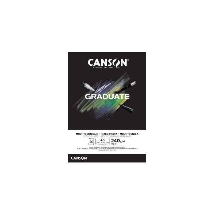 Canson Graduate Mix Media Bloc Encolado de 20 Hojas A5 - 240g - Grano Fino - Color Negro