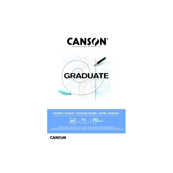 Canson Graduate Vegetal Bloc Encolado de 40 Hojas A3 - 75g - Color Blanco