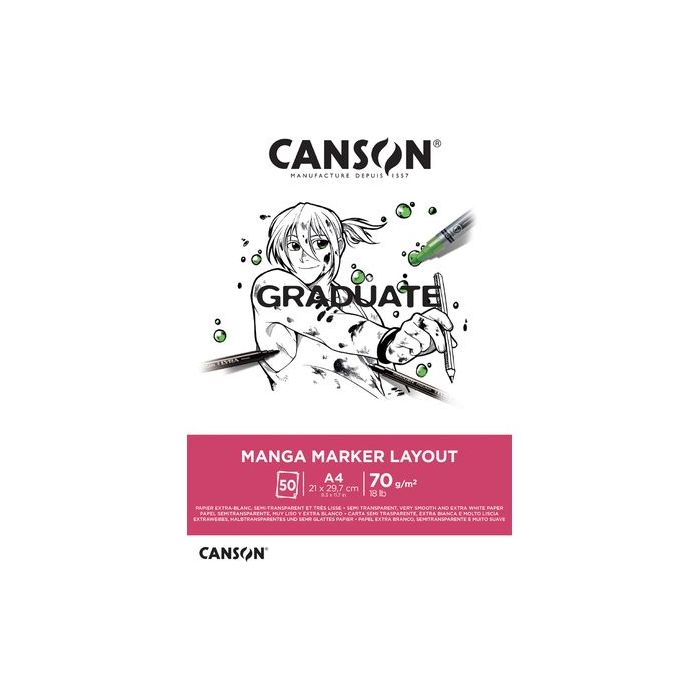 Canson Graduate Manga Layout Bloc Encolado de 20 Hojas A4 - 70g - Extraliso - Color Blanco