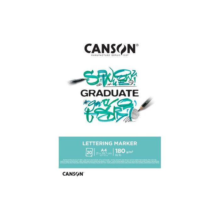 Canson Graduate Lettering Rotulador Bloc Encolado de 20 Hojas A4 - 180g - Satinado - Color Blanco