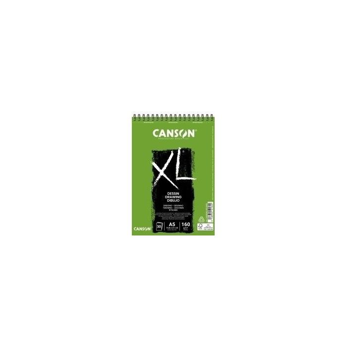 Canson XL Dibujo Album Espiral de 30 Hojas A5 - 160g - Grano Ligero - Color Blanco