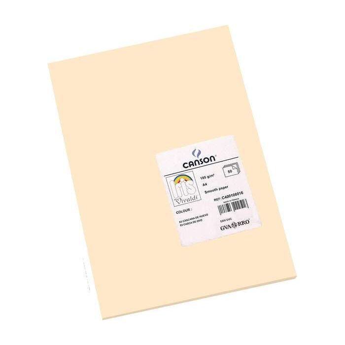 Canson Guarro Pack de 50 Cartulinas Iris A4 de 185g - 21x29.7cm - Color Cascara Huevo