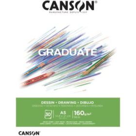 Canson Graduate Dibujo Bloc Encolado de 30 Hojas A5 - 160g - Grano Fino - Color Blanco Natural