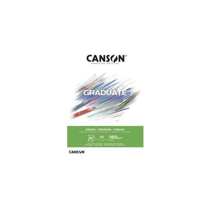 Canson Graduate Dibujo Bloc Encolado de 30 Hojas A4 - 160g - Grano Fino - Color Blanco Natural
