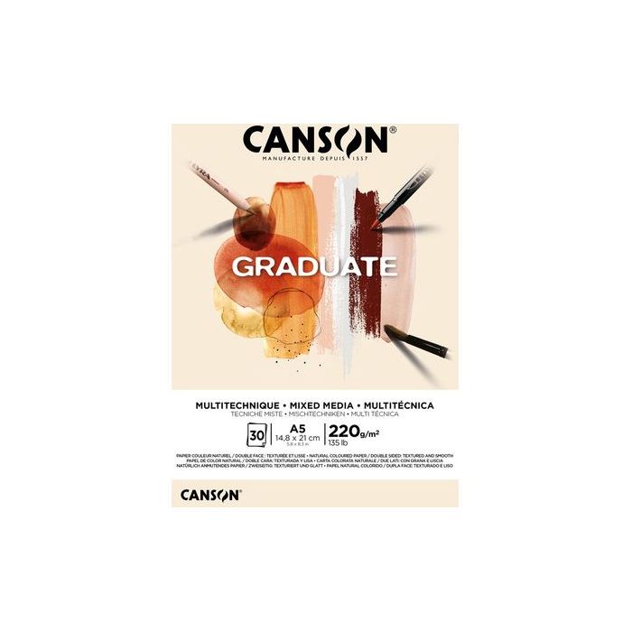 Canson Graduate Mix Media Bloc Encolado de 30 Hojas A5 - 220g - Grano Fino - Color Ocre