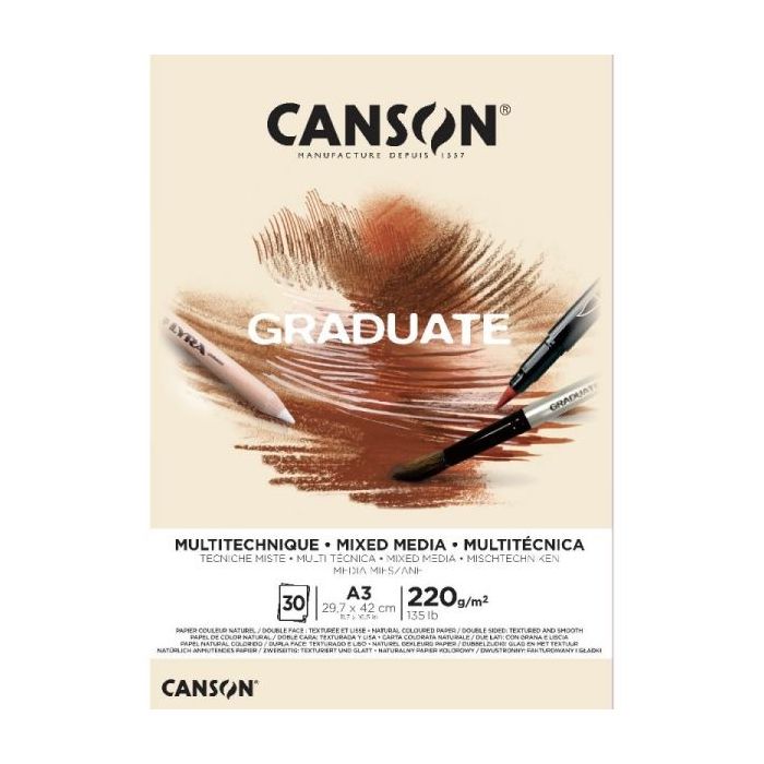 Canson Graduate Mix Media Bloc Encolado de 30 Hojas A3 - 220g - Grano Fino - Color Ocre