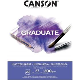 Canson Graduate Mix Media Bloc Encolado de 20 Hojas A3 de 200g - Grano Fino - Color Blanco