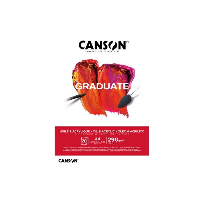 Canson Graduate Oleo & Acrilico Bloc Encolado de 20 Hojas A4 - 290g - Grano Fino - Color Blanco