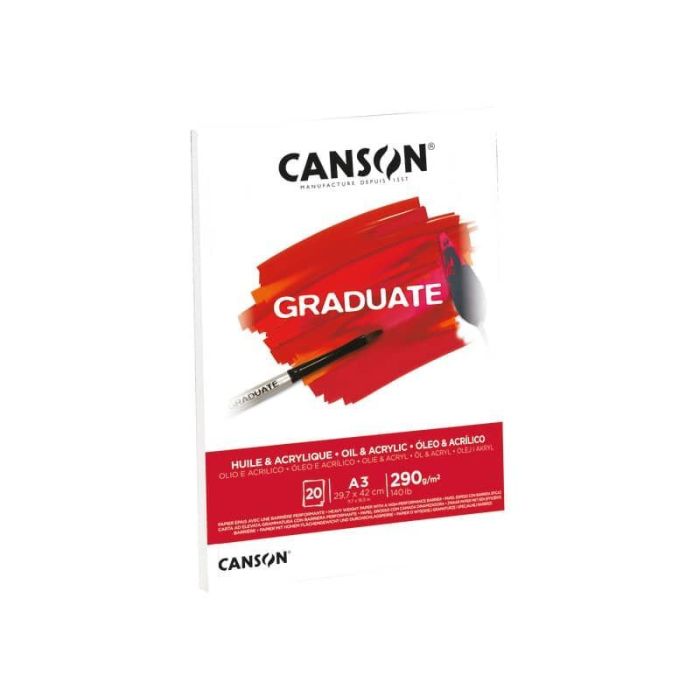 Canson Graduate Oleo & Acrilico Bloc Encolado de 20 Hojas A3 - 290g - Grano Fino - Color Blanco