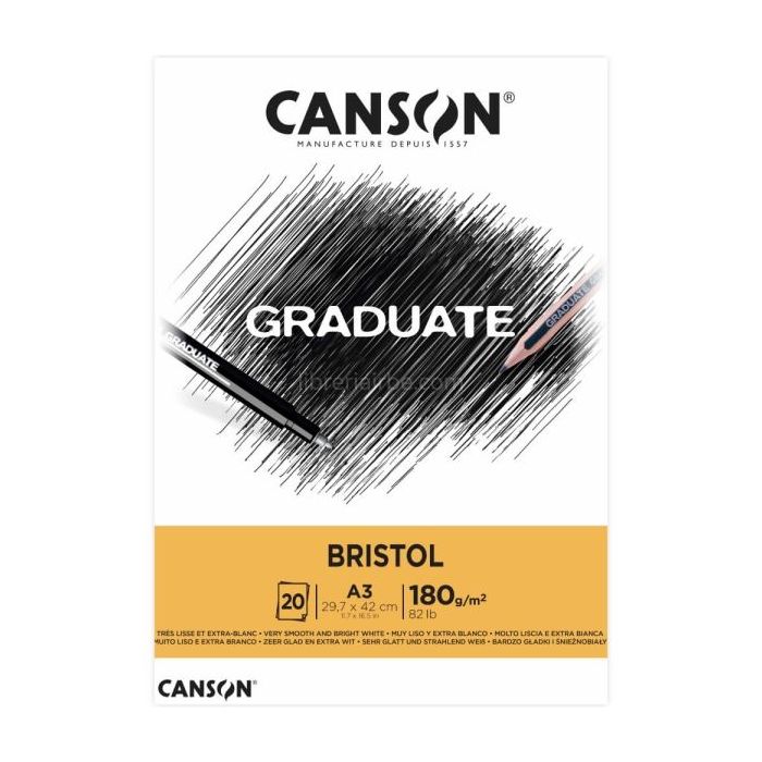 Canson Graduate Bristol Bloc Encolado de 20 Hojas A3 - 180g - Extraliso - Color Blanco