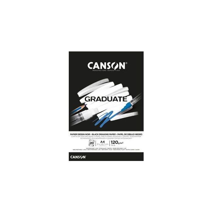 Canson Graduate Black Bloc Encolado de 20 Hojas A5 - 120g - Grano Fino - Color Negro