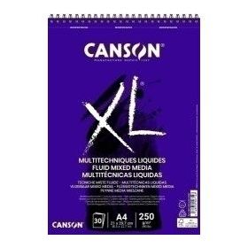 Canson XL Mix Media Fluido Album Espiral de 30 Hojas A4 - 250g - Grano Fino - Color Blanco