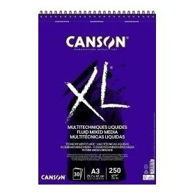 Canson XL Mix Media Fluido Album Espiral de 30 Hojas A3 - 250g - Grano Fino - Color Blanco