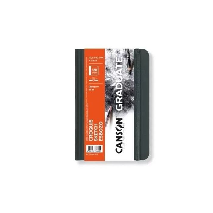 Canson Graduate Sketch Cuaderno con 60 Hojas - 10.2x15.2cm - 120g - Grano Fino - Tapa Dura - Color Blanco