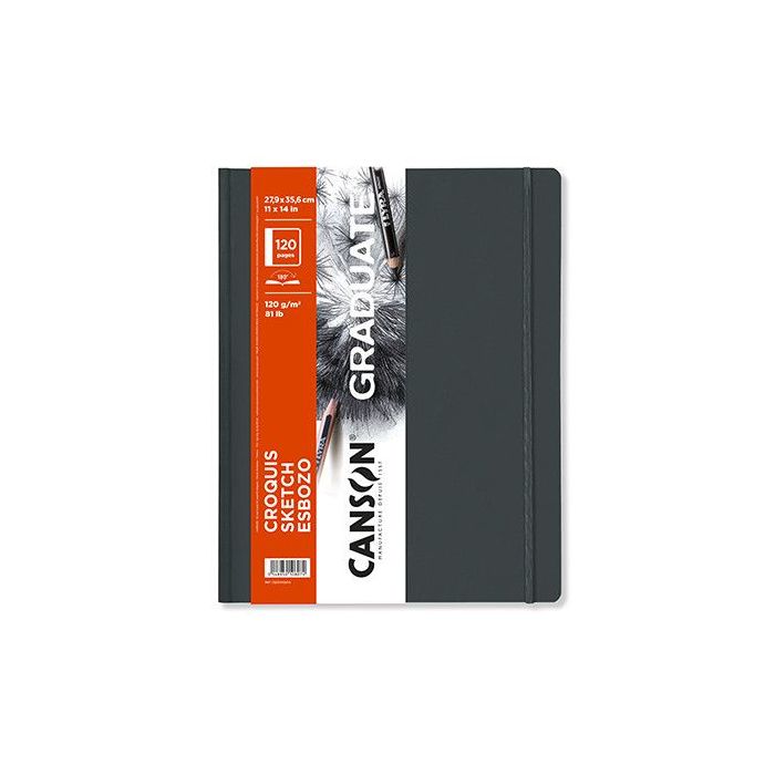 Canson Graduate Sketch Cuaderno con 60 Hojas - 27.9x35.6cm - 120g - Grano Fino - Tapa Dura - Color Blanco