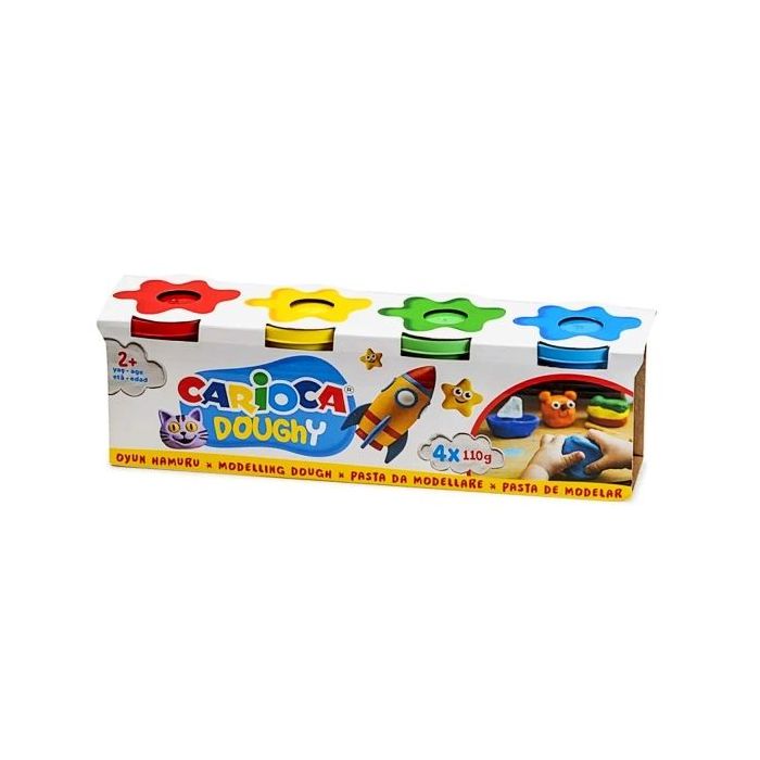 Carioca Doughy Pack con 4 Botes de Pasta de Modelar 110gr - Blanda y Flexible - Facil de Amasar y Moldear - Ideal para Iniciacion al Modelaje - Colores Surtidos
