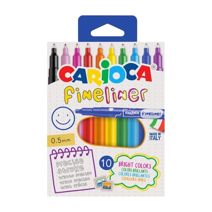 Carioca Fineliner Pack de 10 Rotuladores - Punta Blanca de Acetal 0.5mm - Colores Surtidos